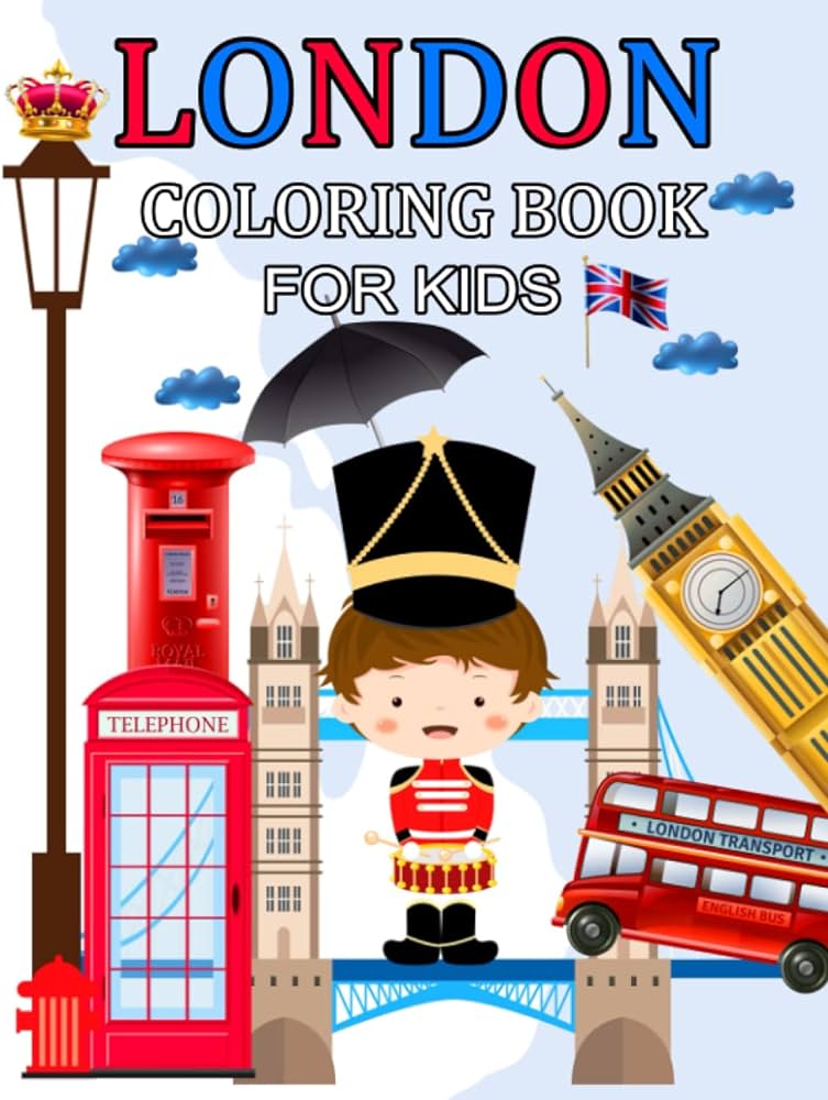 London coloring book for kids fun coloring of englands capital city with funny characters and landmarks for kindergarten toddlers and pre
