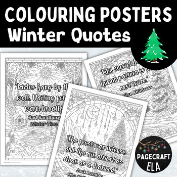 Mindful coloring posters with winter quotes from literature