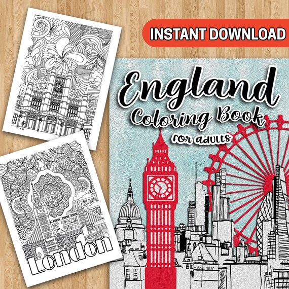 Best value england coloring book for adults instant download stress relieving pages beautiful illustrations to discover historic cities
