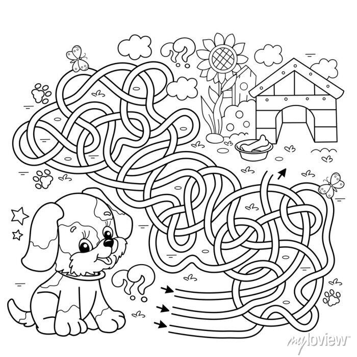Maze or labyrinth game puzzle tangled road coloring page outline posters for the wall â posters goal path line