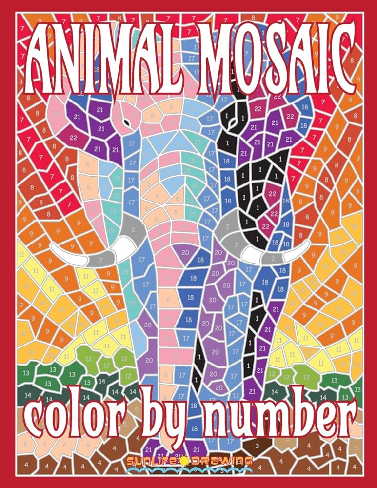Animal mosaic color by number activity puzzle coloring book for adults relaxation stress relief color by number coloring books drawing sunlife color by number mosaic books