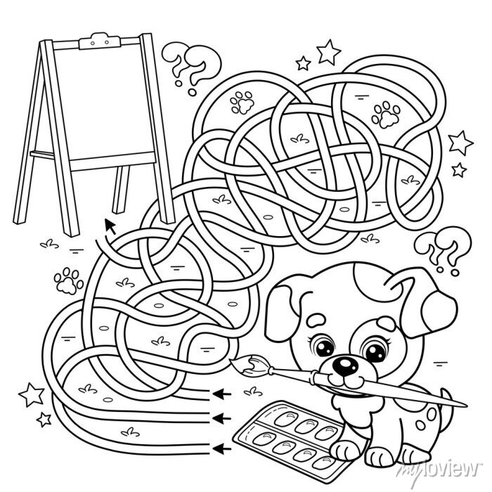 Maze or labyrinth game puzzle tangled road coloring page outline posters for the wall â posters educational line way