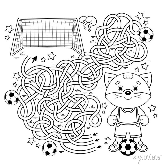 Maze or labyrinth game puzzle tangled road coloring page outline posters for the wall â posters educational goal path