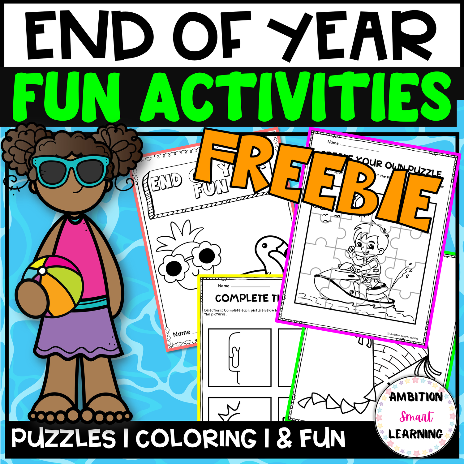Free end of year fun activity no prep summer break puzzles coloring pages made by teachers