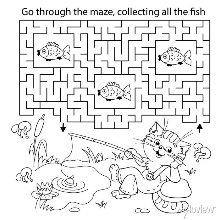 Maze or labyrinth game puzzle coloring page outline of cartoon posters for the wall â posters kindergarten childish task
