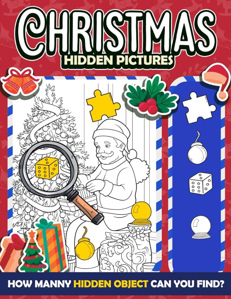 Christmas hidden pictures brain games puzzle coloring pages for men women relaxation seek find the objects for birthday giftsstress relief any occasion aj ocean adele books