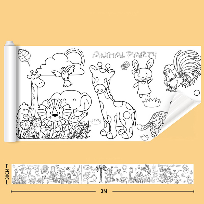 Xcm portable children drawing roll poster child graffiti scroll puzzle diy coloring drawing paper long scroll kindergarten