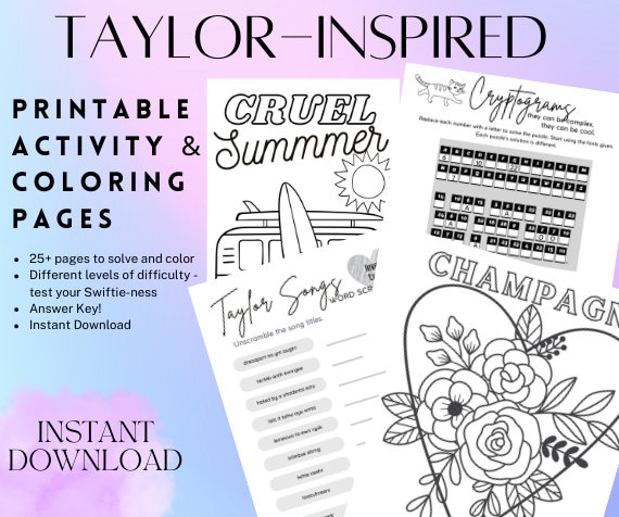 Taylor swiftie merch taylor coloring book activity pages swiftie coloring pages printable coloring pages swifties coloring pages eras