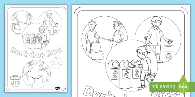 Dont drop litter colouring poster teacher made