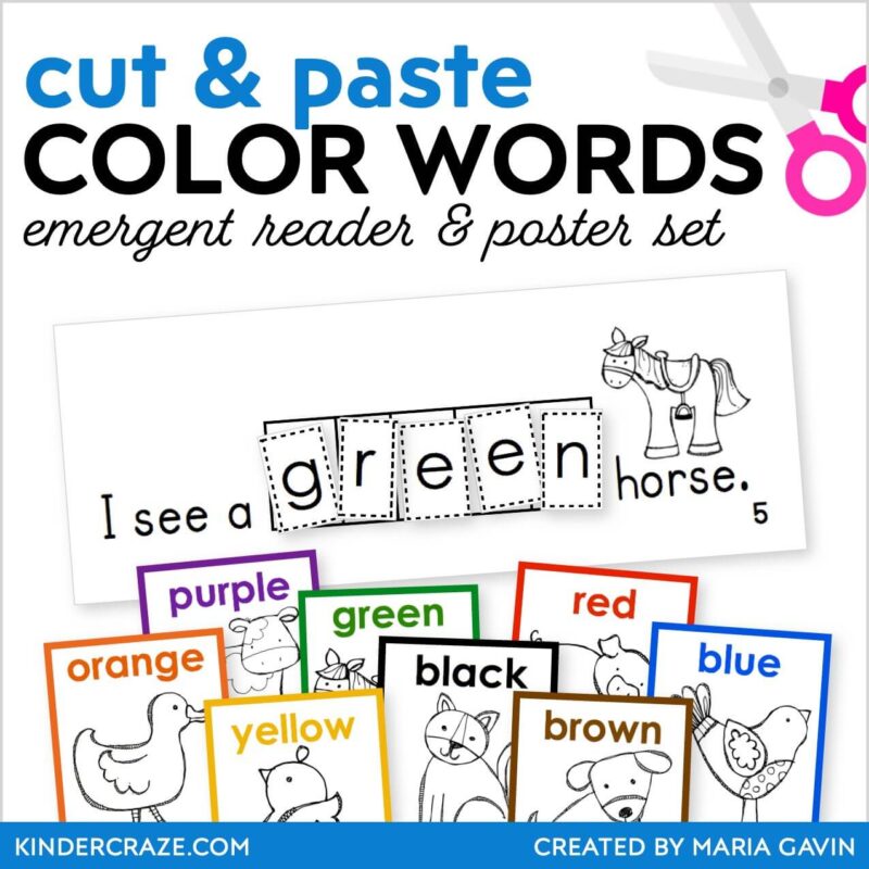 Color words farm theme emergent reader and poster set