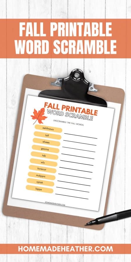 Free fall word scramble printable homemade heather
