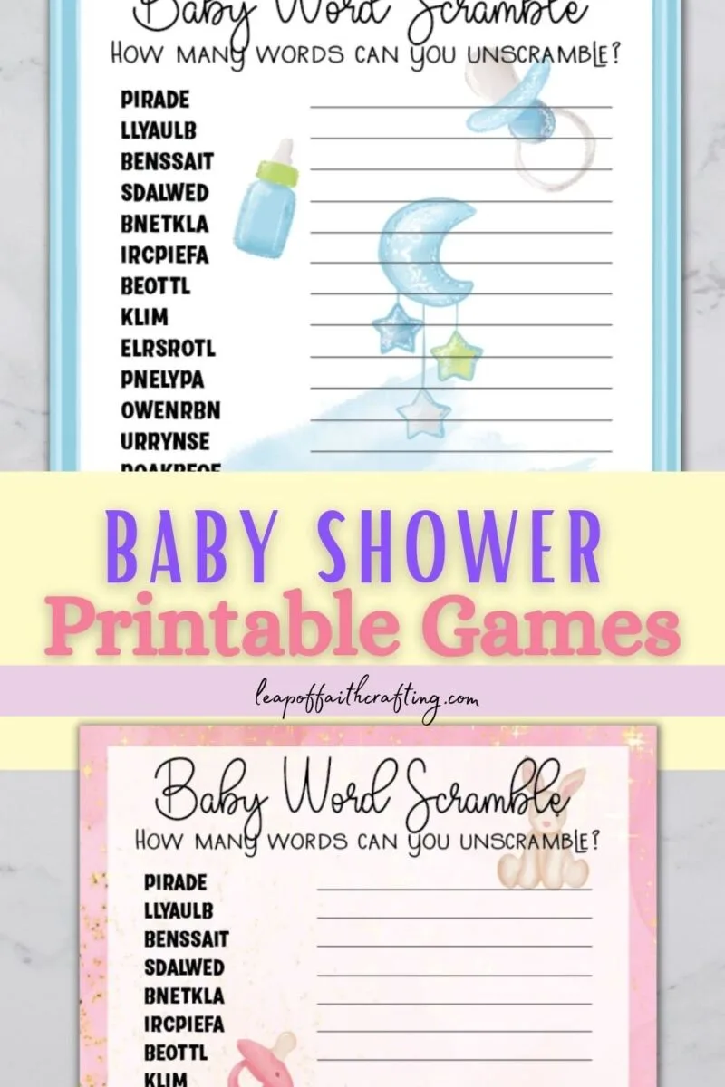 Free printable baby shower games word scramble versions