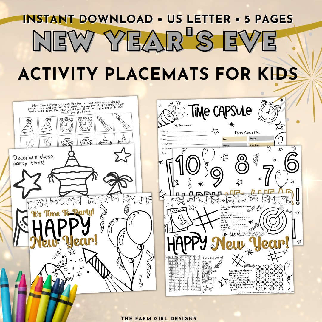 New years eve placemats activity pack