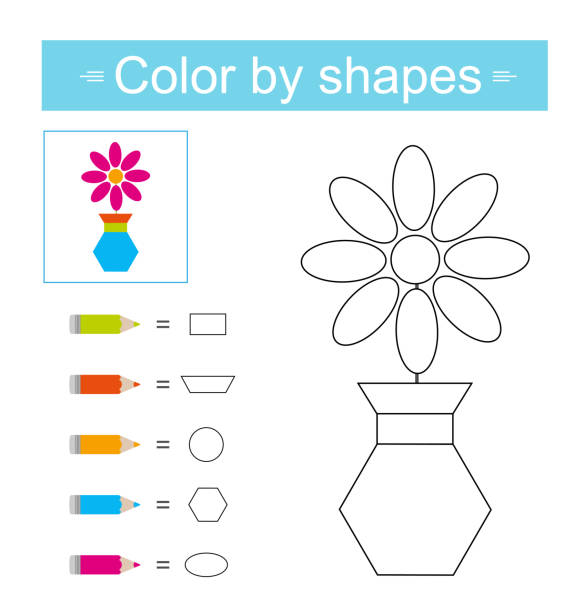 Coloring pages color by shapes vector illustration of cartoon flower pot stock illustration