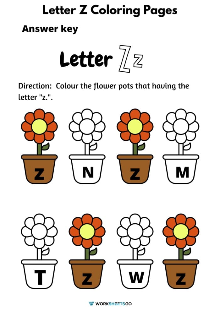 Letter z coloring pages