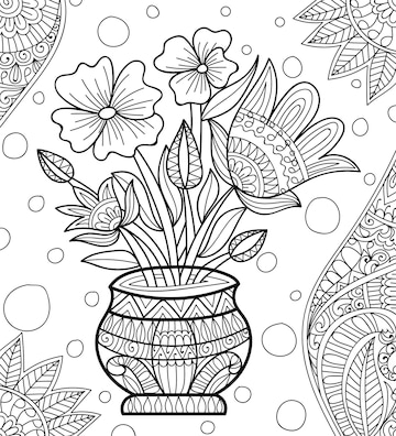 Premium vector decorative flower pot henna style coloring book page