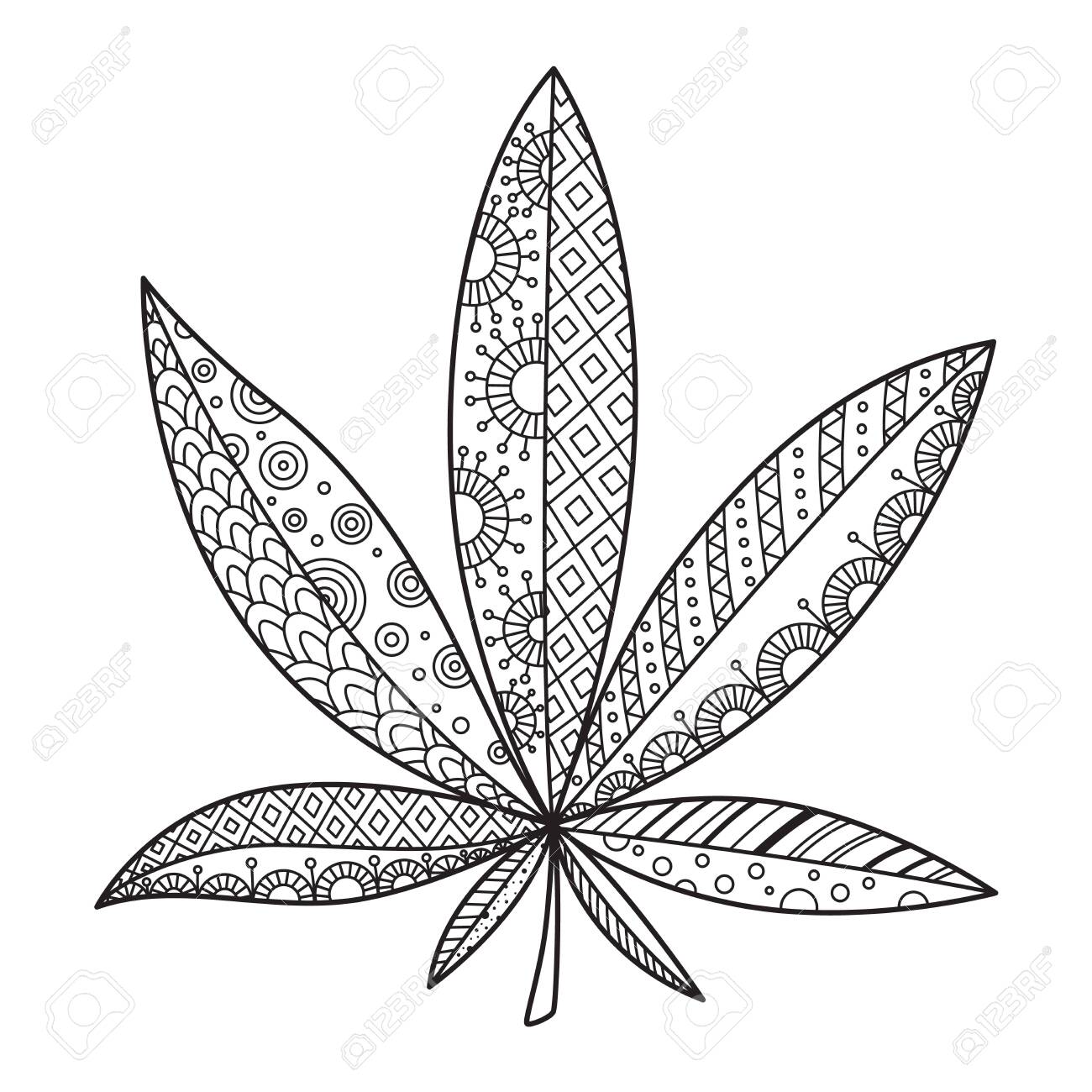 Cannabis doodle coloring book page antistress for adult black and white marijuana royalty free svg cliparts vectors and stock illustration image