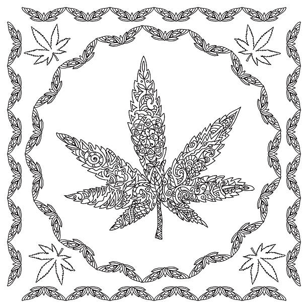 Decorative cannabis coloring page stock illustration