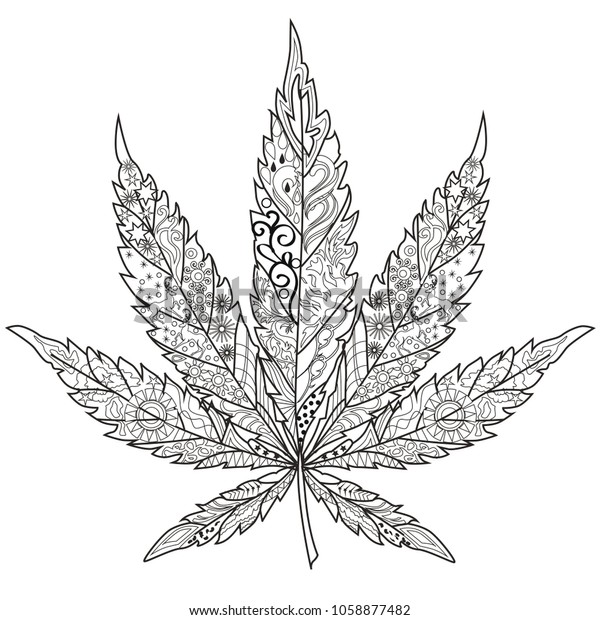 Cannabis art therapy coloring book adults stock illustration