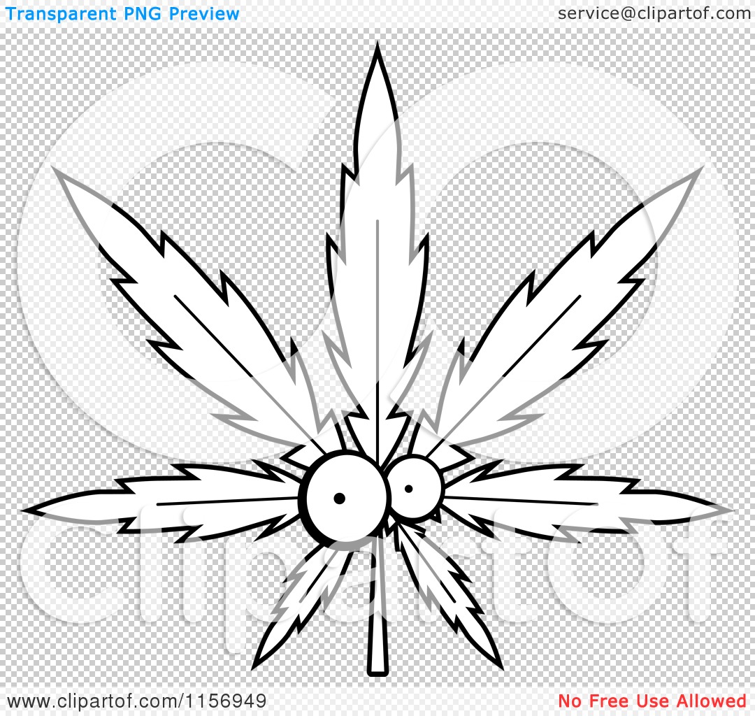 Cartoon clipart of a black and white cannabis pot leaf character