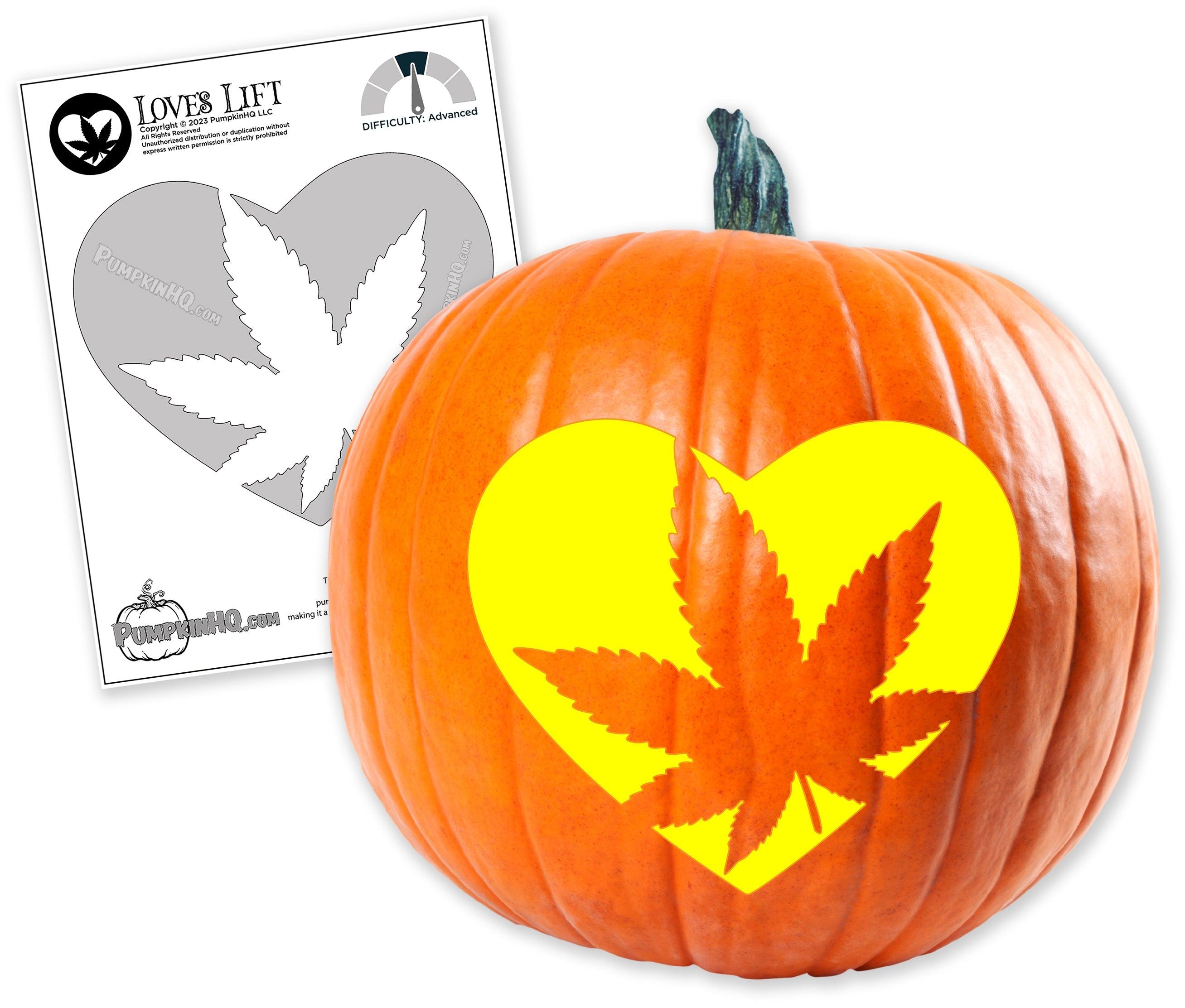Marijuana leaf love pumpkin carving stencil