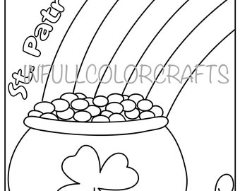 St patricks day pot of gold and rainbow coloring page