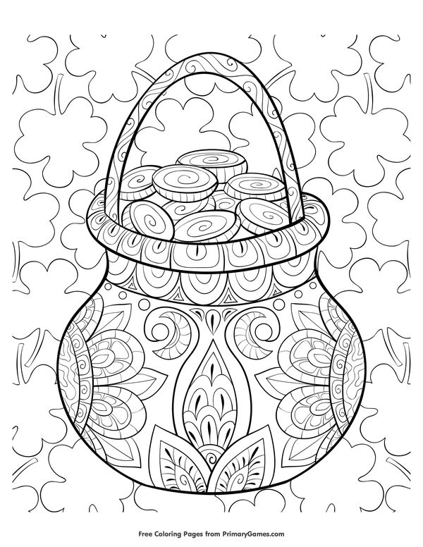 Zentangle pot of gold coloring page â free printable ebook coloring pages printable coloring pages st patricks day crafts for kids