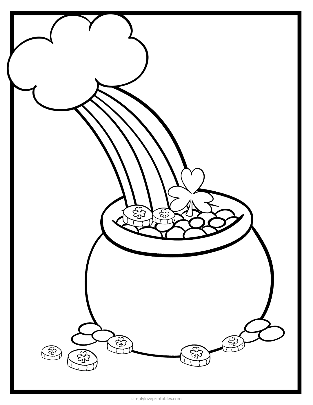 Simply love printable pot of gold with rainbow coloring page
