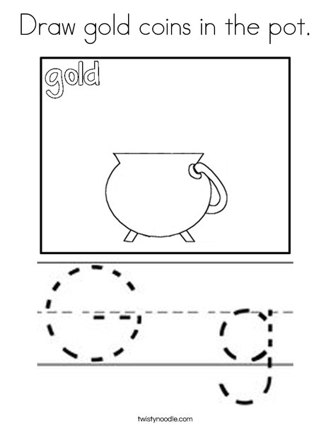 Draw gold coins in the pot coloring page