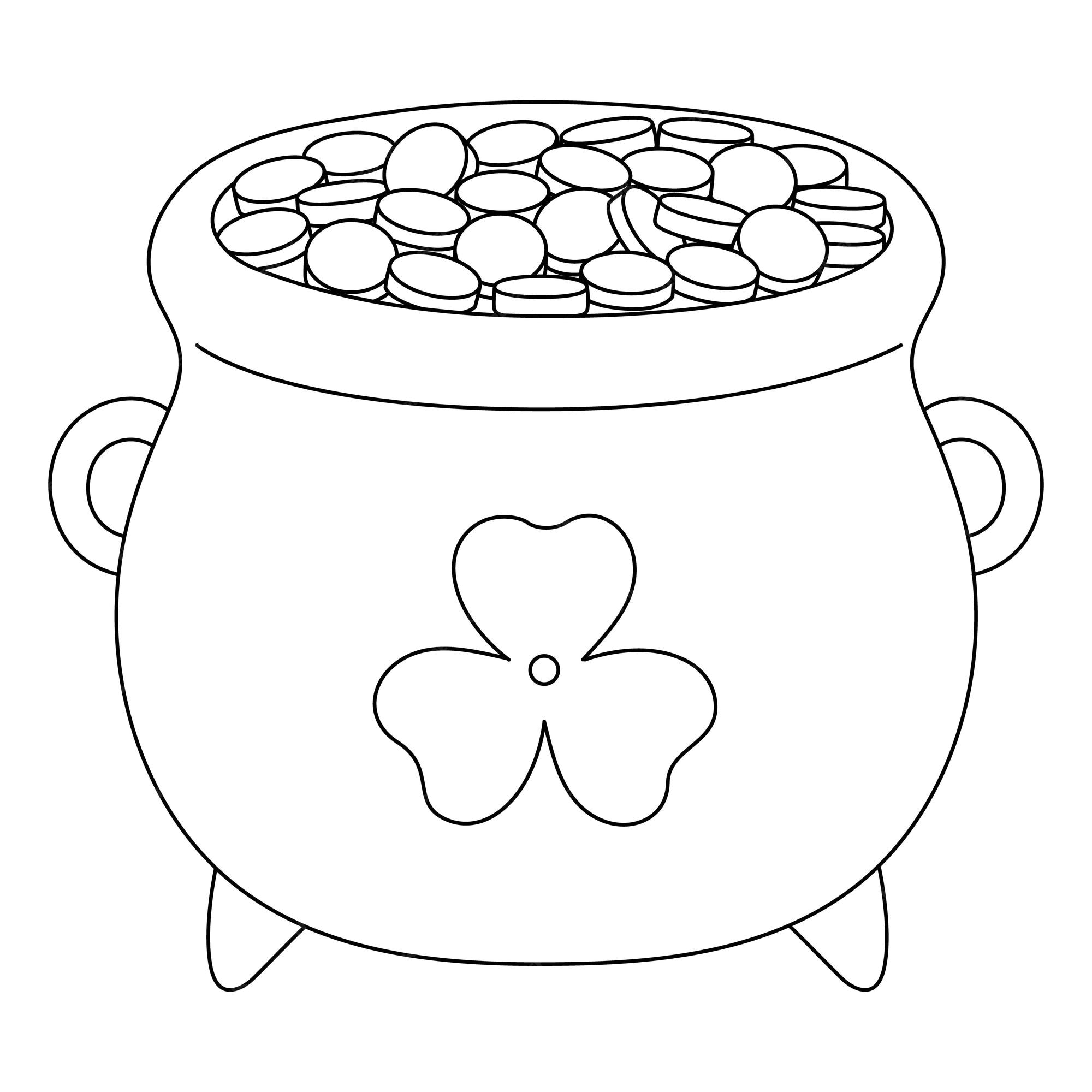 Premium vector a cute and funny coloring page of a st patrick day pot of gold provides hours of coloring fun for children to color this page is very easy suitable