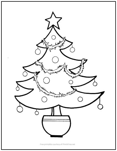 Christmas tree in pot coloring page print it free