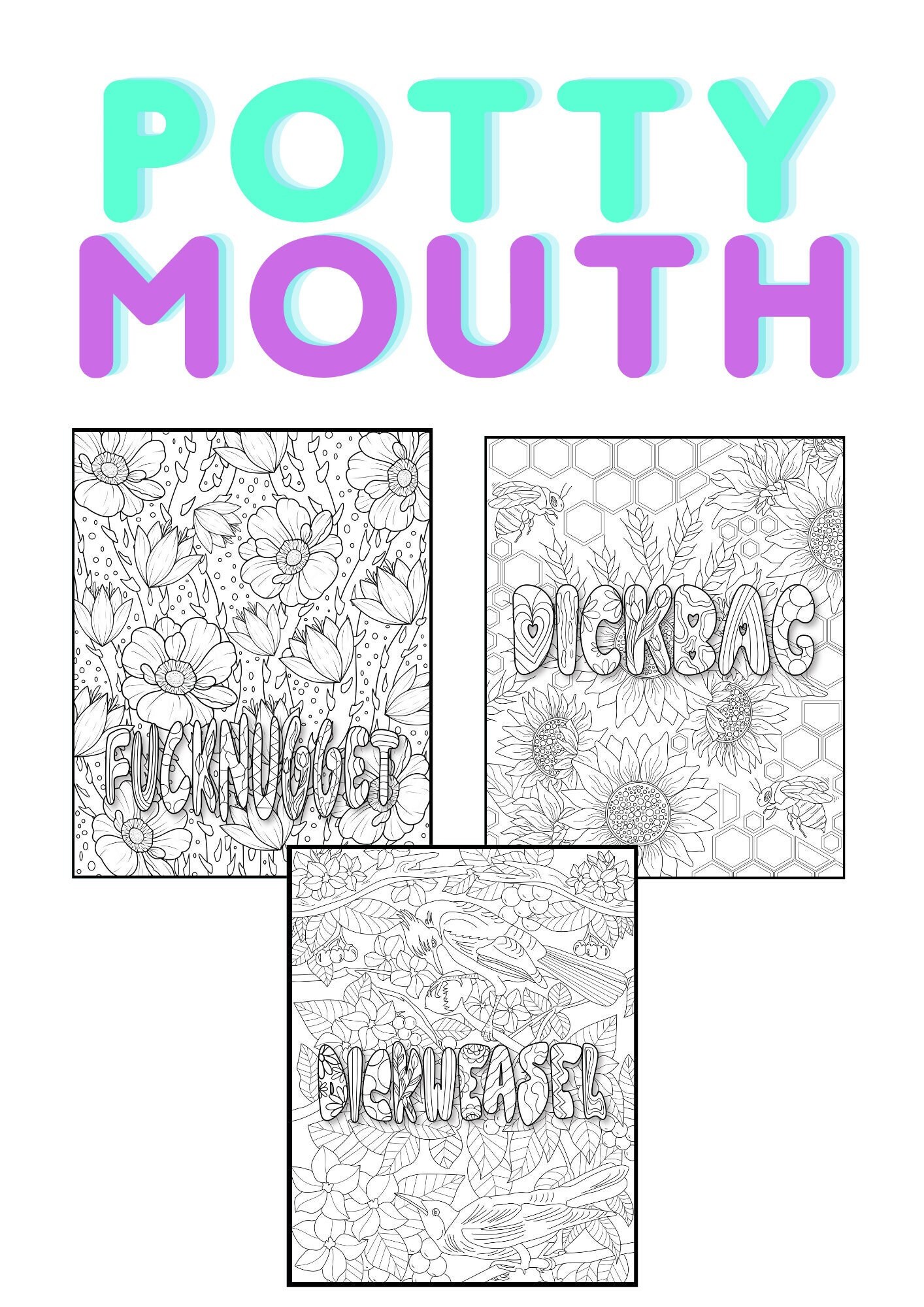 Potty mouth adult printable coloring pages swear profanity stress relief dpi digital download relaxation mindful