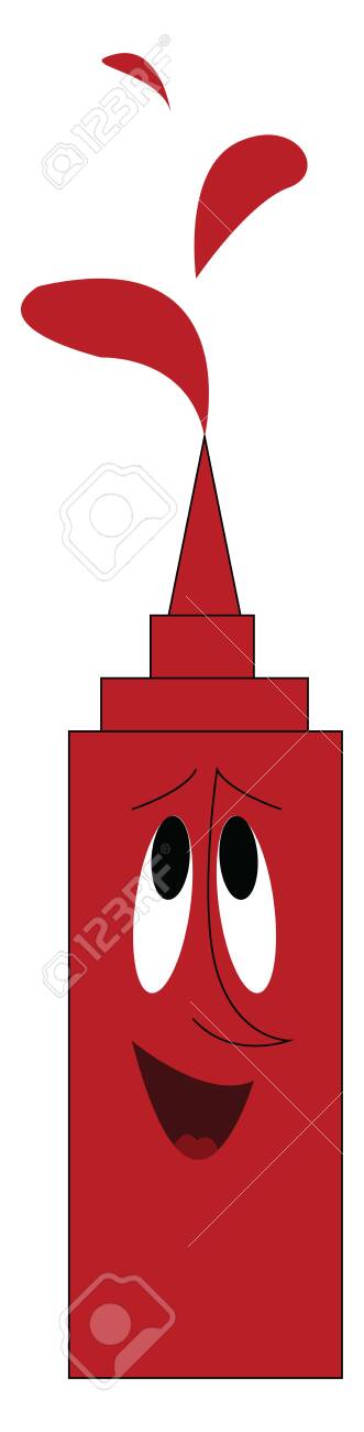 Emoji of tomato ketchup bottle surprised with sauce pouring out of it vector color drawing or illustration royalty free svg cliparts vectors and stock illustration image