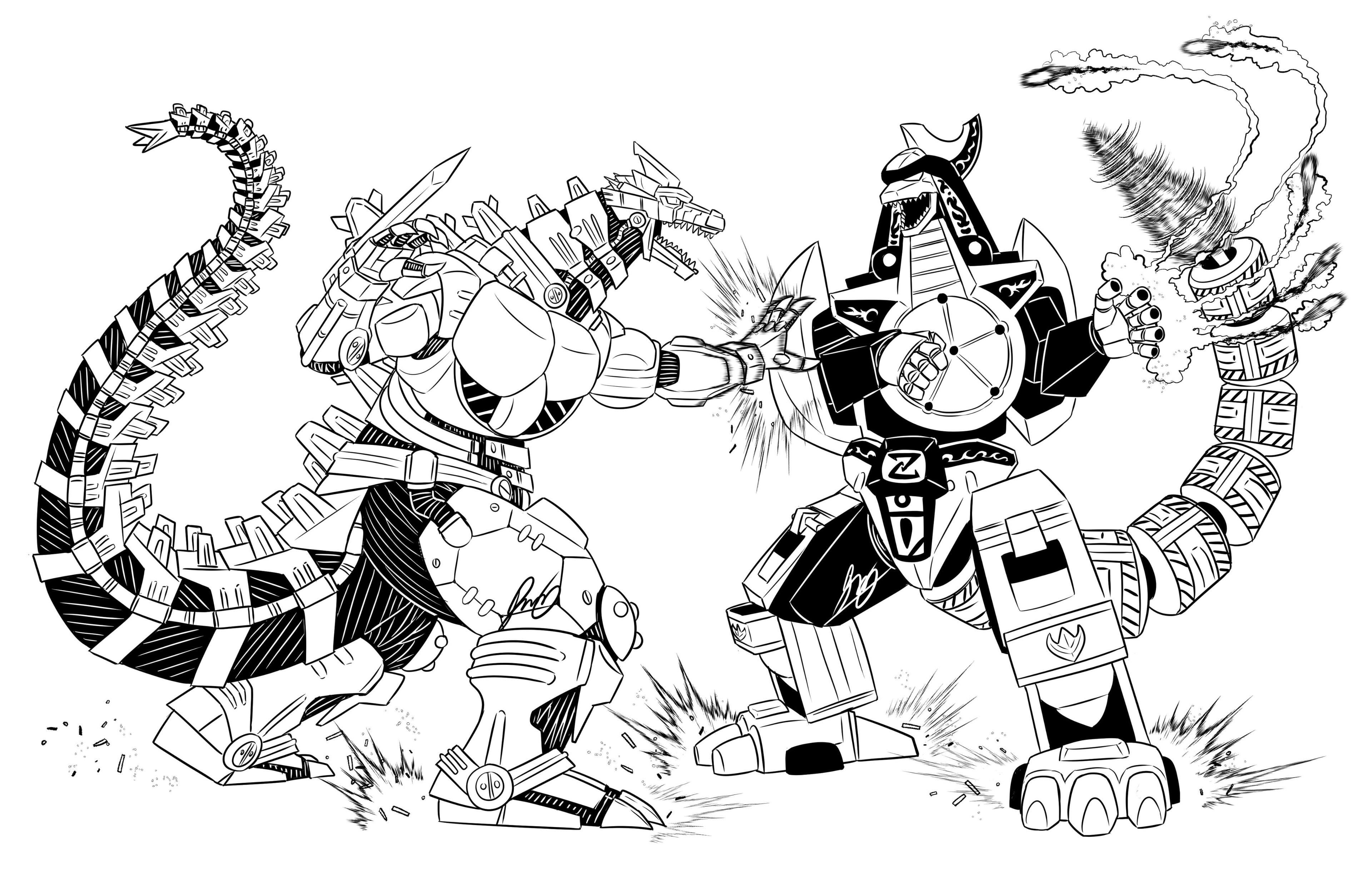 Mechagodzilla vs dragonzord artwork by trent maduro rpowerrangers