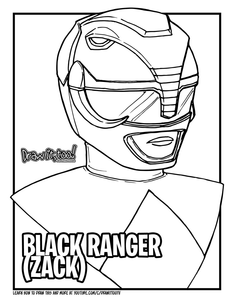 How to draw black ranger zack mighty morphin power rangers drawing tutorial