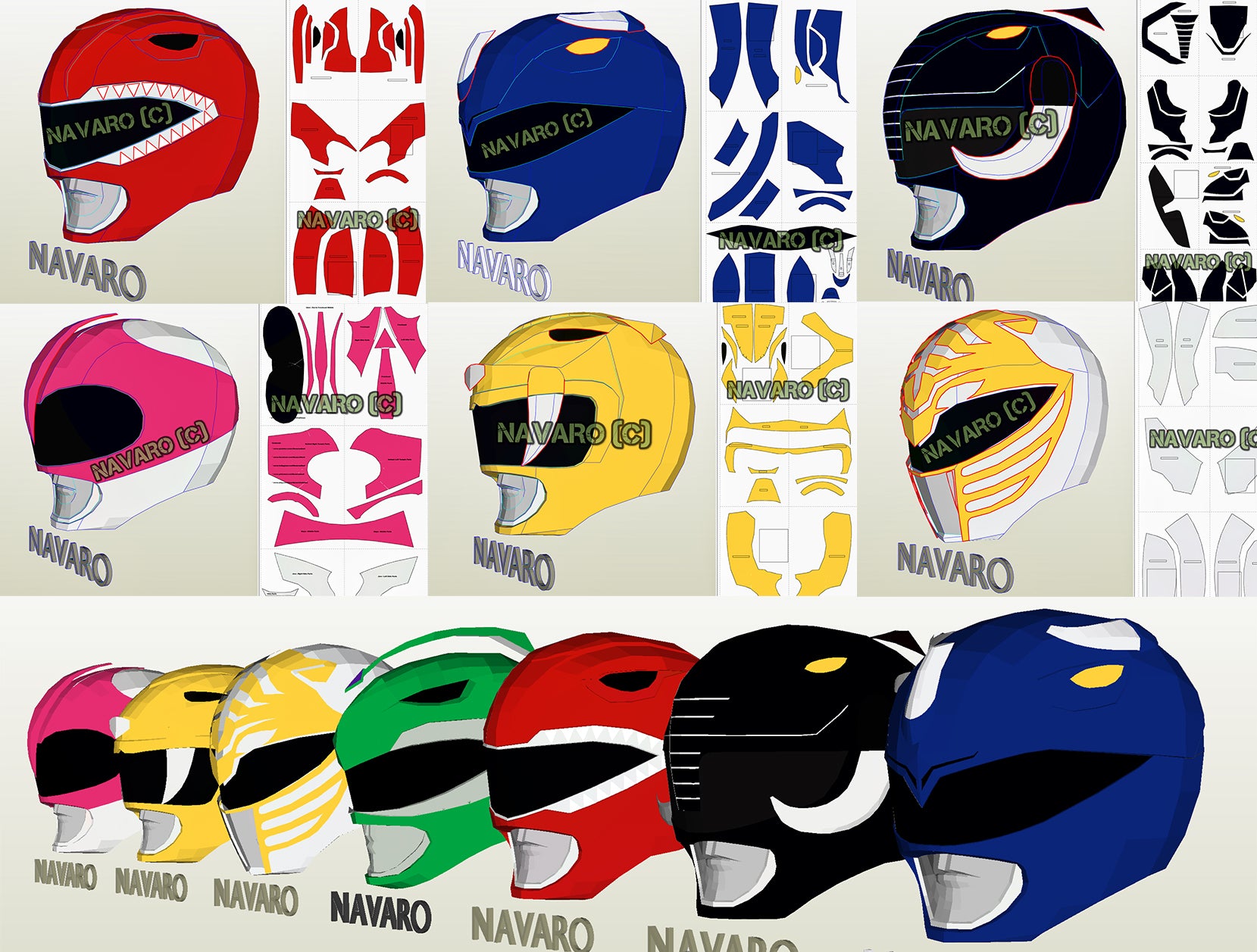 Mmpr power rangers helmet pepakura power rangers helmet template â navaro
