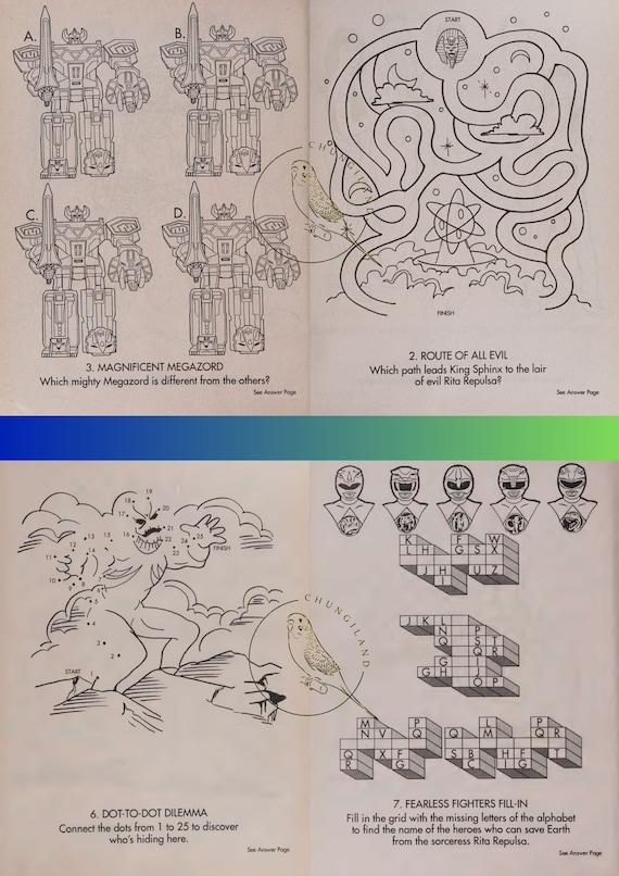 Vintage coloring book power rangers pdf printable instant download retro pages to color instant download