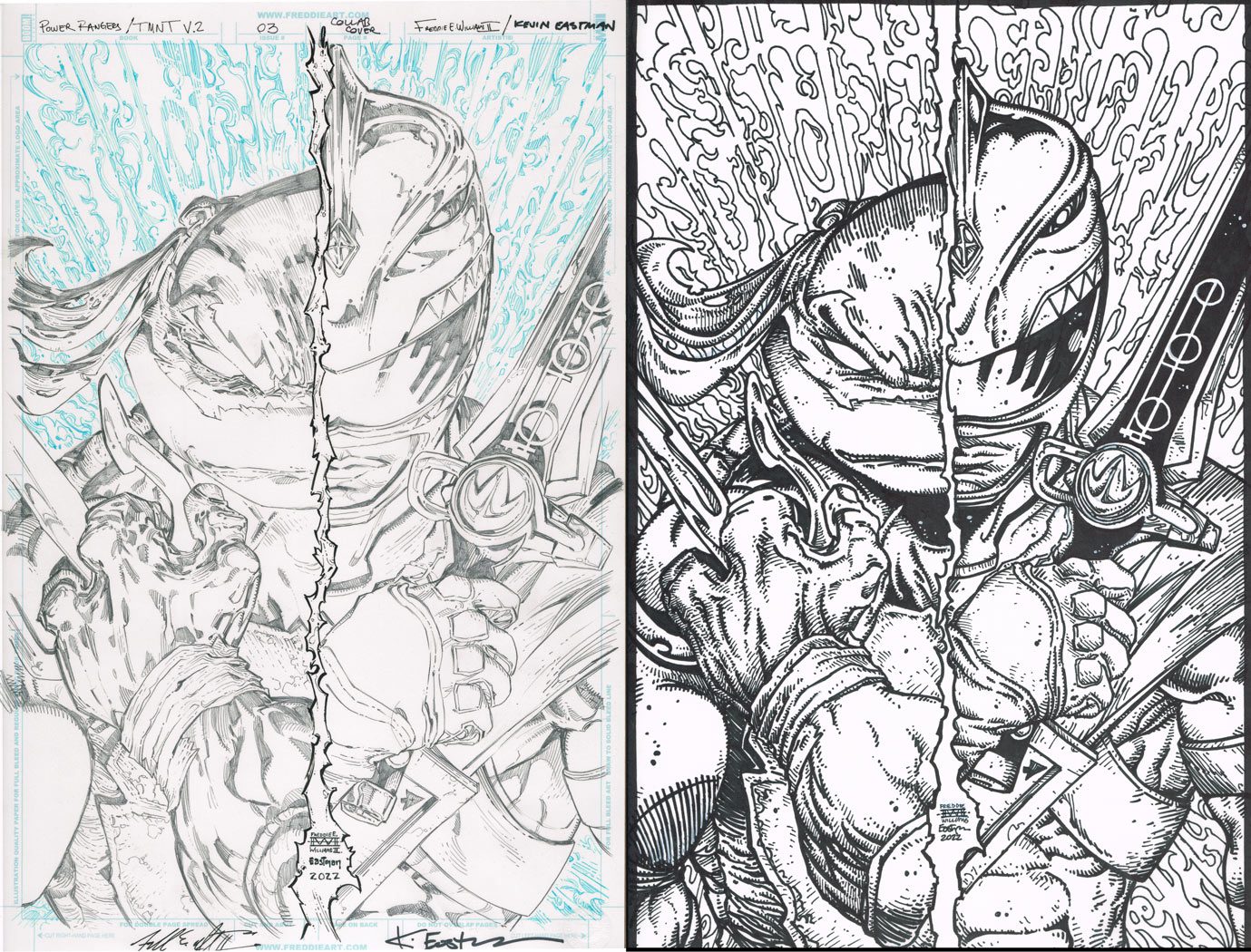 Power rangers tmnt vcollab w kevin eastman issue two ã originals pencils and inks