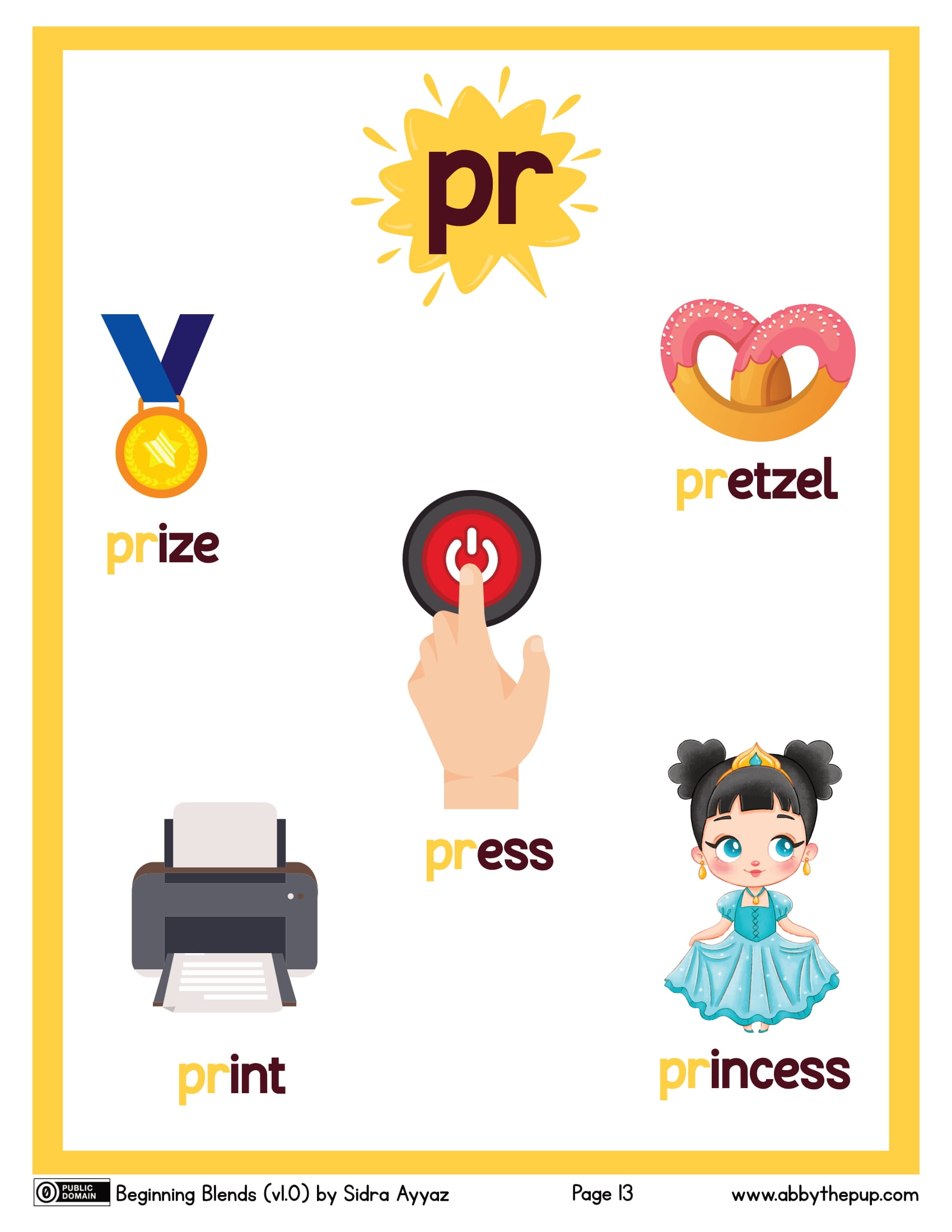 Beginning blend pr flashcard free printable papercraft templates