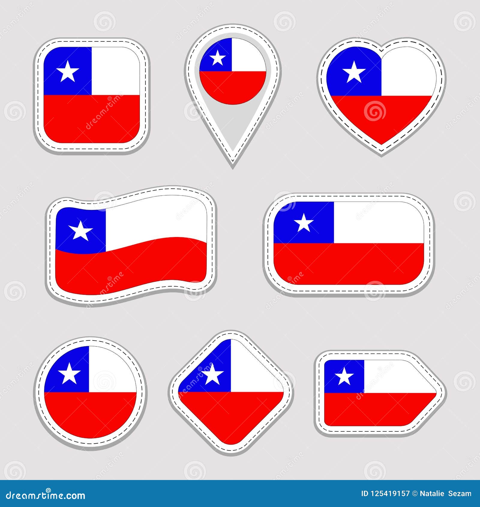 Chile flag vector set chilean flags stickers collection isolated geometric icons national symbols badges stock illustration