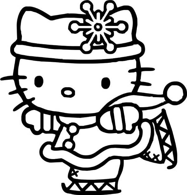 Planse si desene de colorat pentru craciun hello kitty patineaza de craciun