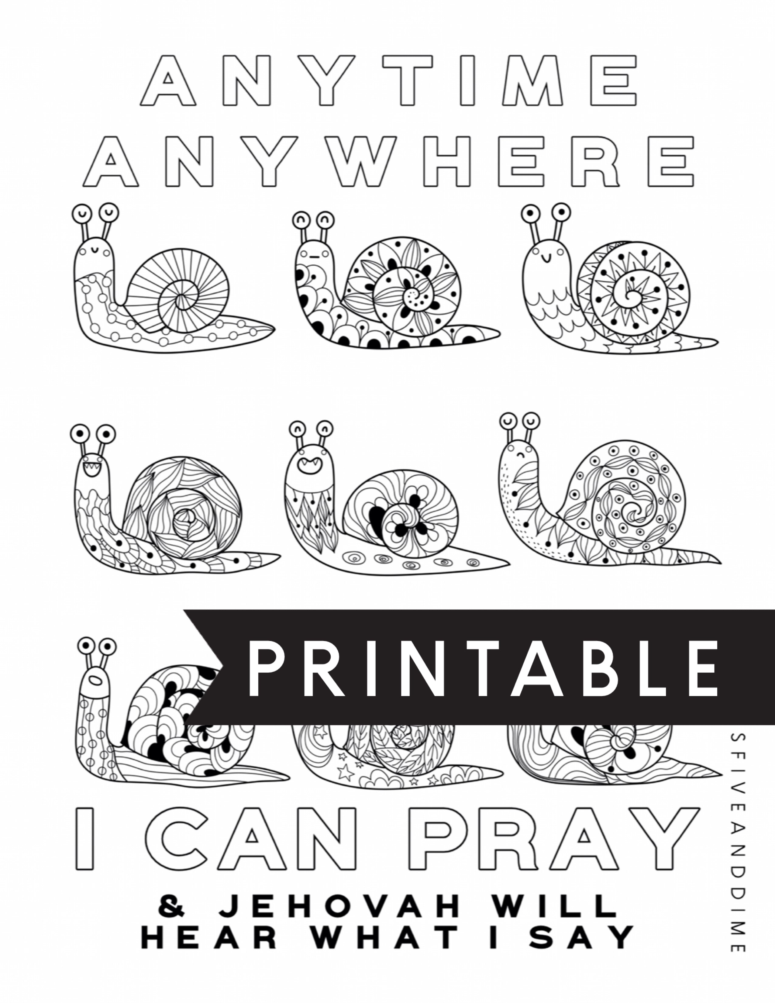 Anytime anywhere i can pray snail kids coloring page