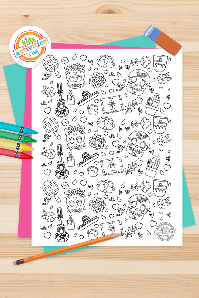 Free printable day of the dead doodle coloring page kids activities blog