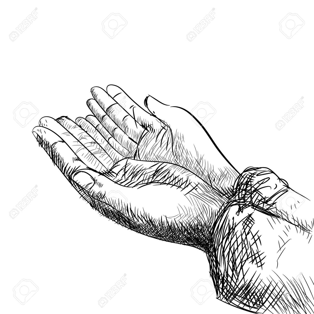 Hand drawing muslim hand praying isolated on white background black and white simple line vector illustration for coloring book