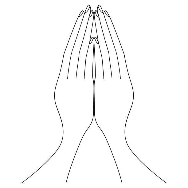 Hands folded in prayer the palms are pointing up sketch vector illustration outline on an isolated white background coloring book for children doodle style an appeal to god the fingers touch each