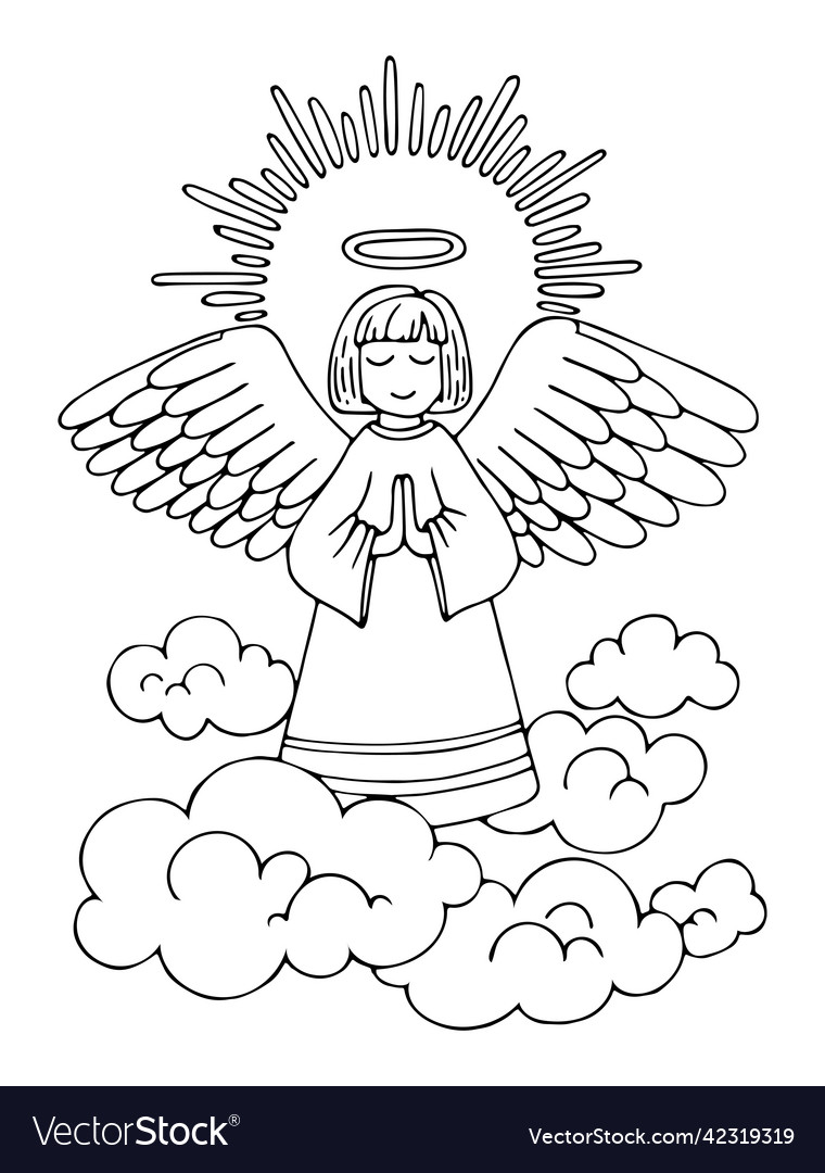 Coloring page of an angel praying for peace holy vector image