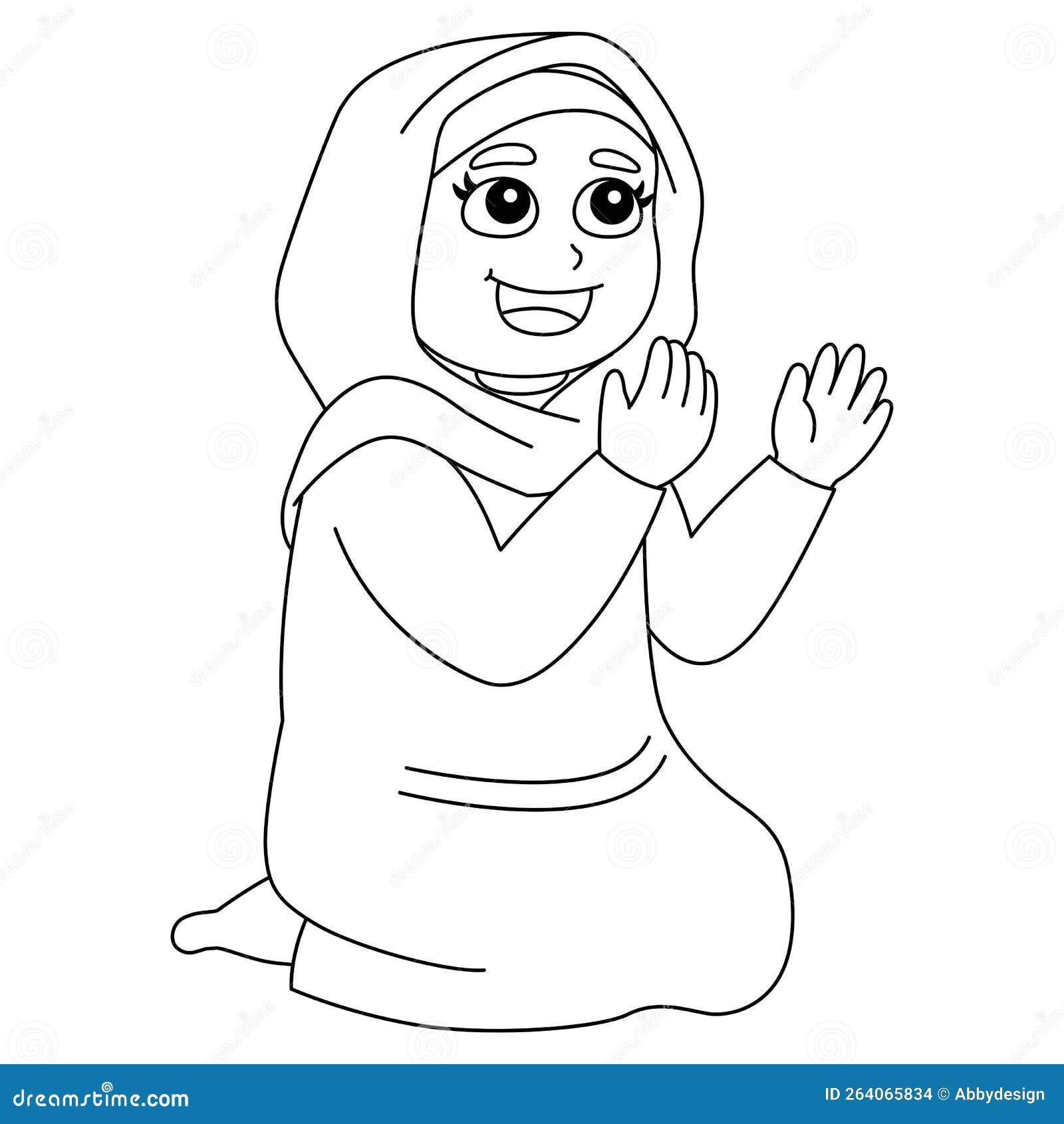 Ramadan muslim girl praying isolated coloring page stock vector