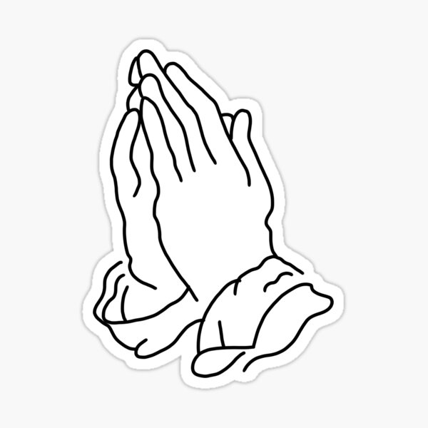 Praying hands minimalistic line art in black sticker for sale by acatalepsys