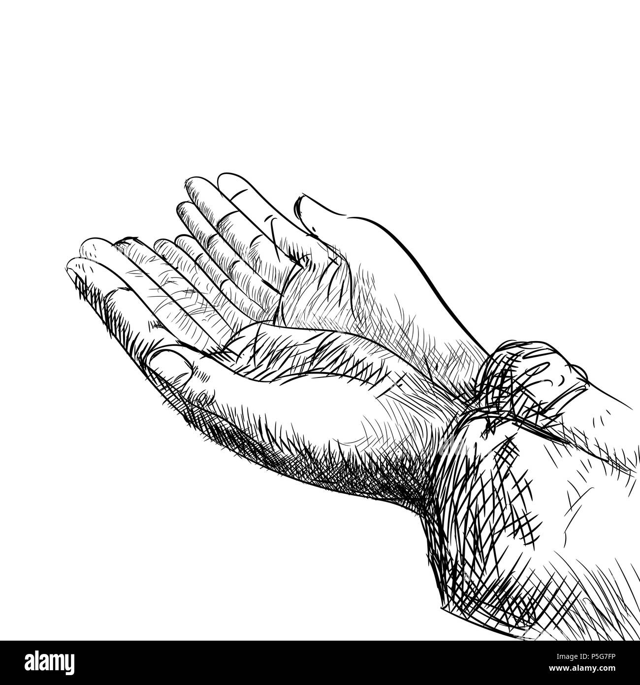 Hand drawing muslim hand praying isolated on white background black and white simple line vector illustration for coloring book