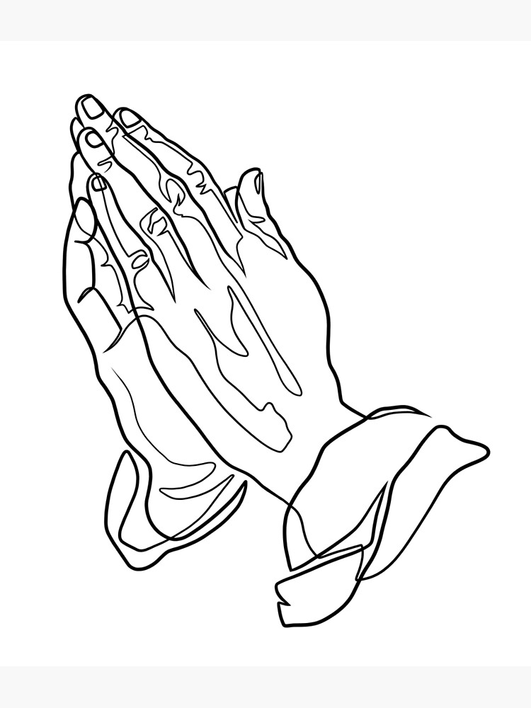 Praying hands one line illustration poster by singleliner